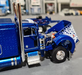 1/64 DCP PETERBILT TRI DRIVE & HEAVY LOWBOY TRI AXLE TRAILER BLUE 60-1130