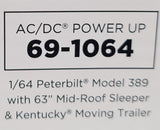 1/64 SCALE DCP / FIRST GEAR BLACK AC/DC PWR UP PETERBILT WITH DROP DECK TRAILER