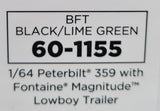 1/64 DCP PETERBILT TRI DRIVE & HEAVY LOWBOY TRI AXLE TRAILER BLACK/LIME GREEN  60-1155
