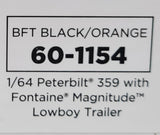 1/64 DCP PETERBILT TRI DRIVE & HEAVY LOWBOY TRI AXLE TRAILER BLACK/ORANGE  60-1154