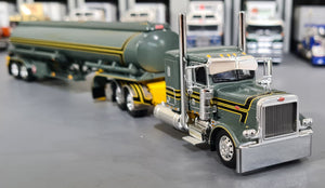1/64 DCP / FIRST GEAR PETERBILT 389 GRAY/YELLOW WITH FUEL TANKER TRAILER
