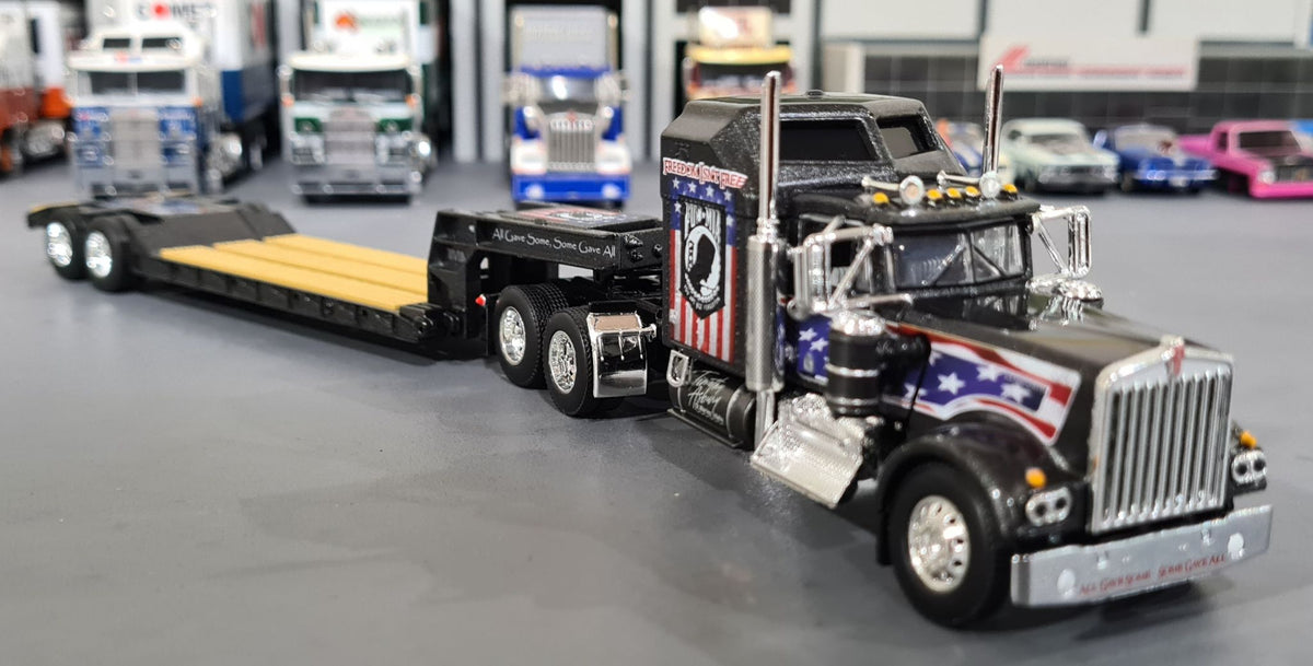 Dcp / First Gear 1/64 Kenworth W900A Pow Mia With Vintage Lowboy Trail ...