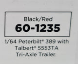 1/64 SCALE DCP PETERBILT 389 BLACK/RED WITH TRI TILTING TALBERT TRAILER 60-1235