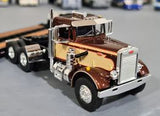 1/64 DCP / FIRST GEAR VINTAGE PETERBILT IN BROWN AND CREAM  WITH TRI HEAVY HAULER TRAILER 60-1253