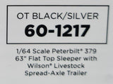 1/64 DCP / FIRST GEAR PETERBILT 379 BLACK/FLAMES WITH LIVESTOCK TRAILER 60-1217
