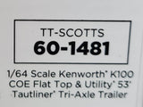 TUFFTRUCKS DCP / FIRST GEAR KENWORTH K100 SCOTTS WITH TAUTLINER TRI AXLE TRAILER *****60-1481