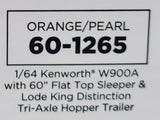 DCP / FIRST GEAR 1/64  KENWORTH W900A ORANGE/PEARL WITH TRI AXLE GRAIN TRAILER *****60-1265