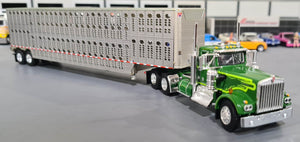 DCP / FIRST GEAR 1/64 KENWORTH W900A NEON AND DARK GREENWITH LIVESTOCK TRAILER *****60-1263