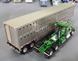 DCP / FIRST GEAR 1/64 KENWORTH W900A NEON AND DARK GREENWITH LIVESTOCK TRAILER *****60-1263