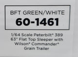 1/64 DCP / FIRST GEAR PETERBILT 389 GREEN/WHITE WITH GRAIN TRAILER 60-1461