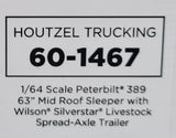 1/64 DCP / FIRST GEAR PETERBILT 389 HOUTZEL TRUCKING LIVESTOCK TRAILER 60-1467