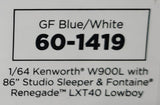 DCP/FIRST GEAR 1/64 SCALE KENWORTH W900L BLUE/WHITE WITH TRI LOWBOY 60-1419