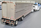 1/64 DCP / FIRST GEAR PETERBILT 389 FT4Y WHITE/SILVER WITH LIVESTOCK TRAILER 60-1367