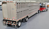 1/64 DCP / FIRST GEAR PETERBILT 389 FT4Y GRAY SILVER WITH LIVESTOCK TRAILER 60-1369