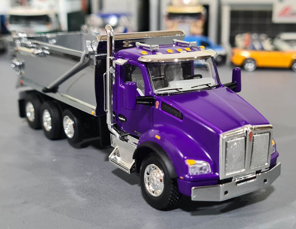 DCP/FIRST GEAR 1/64 KENWORTH T880 TRI AXLE WITH ROGUE TIPPER BODY 60-1414 PURPLE/CHROME