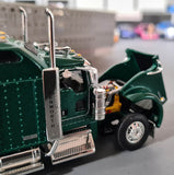 DCP / FIRST GEAR 1/64  KENWORTH W900L GREEN/SILVER WITH QUAD AXLE LIVESTOCK  TRAILER *****60-1179