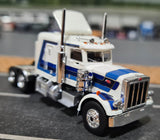 1/87 SCALE BREKINA HO PETERBILT WITH SLEEPER IN WHITE WITH BLUE STRIPES