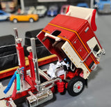 1/64 DCP/FIRST GEAR PETERBILT 352 IN CREAM / RED WITH TWIN COIL LOADED TRAILER 60-1308