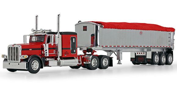 1/64 DCP  PETERBILT 389 RED AND BLACK WITH TRI AXLE TIPPING COAL TRAILER 60-1005