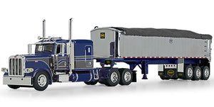 1/64 DCP  PETERBILT 389 BLUE AND GRAY WITH TRI AXLE TIPPING COAL TRAILER 60-1007