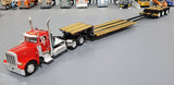 1/64 DCP / FIRST GEAR PETERBILT 379 RED WITH EXTENDABLE DROP DECK TRI AXLE TRAILER