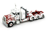 1/64 DCP PETERBILT 389 TRI DRIVE & HEAVY LOWBOY TRI AXLE TRAILER IN WHITE WITH FLAMES   60-1166