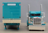 1/64 DCP / FIRST GEAR PETERBILT 389 TURQUISE AND WHITE WITH LIVESTOCK TRAILER 60-0937