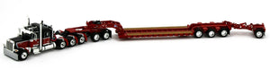 1/64 DCP PETERBILT 389 TRI DRIVE & HEAVY LOWBOY TRI AXLE TRAILER IN BLACK AND RED 60-1163